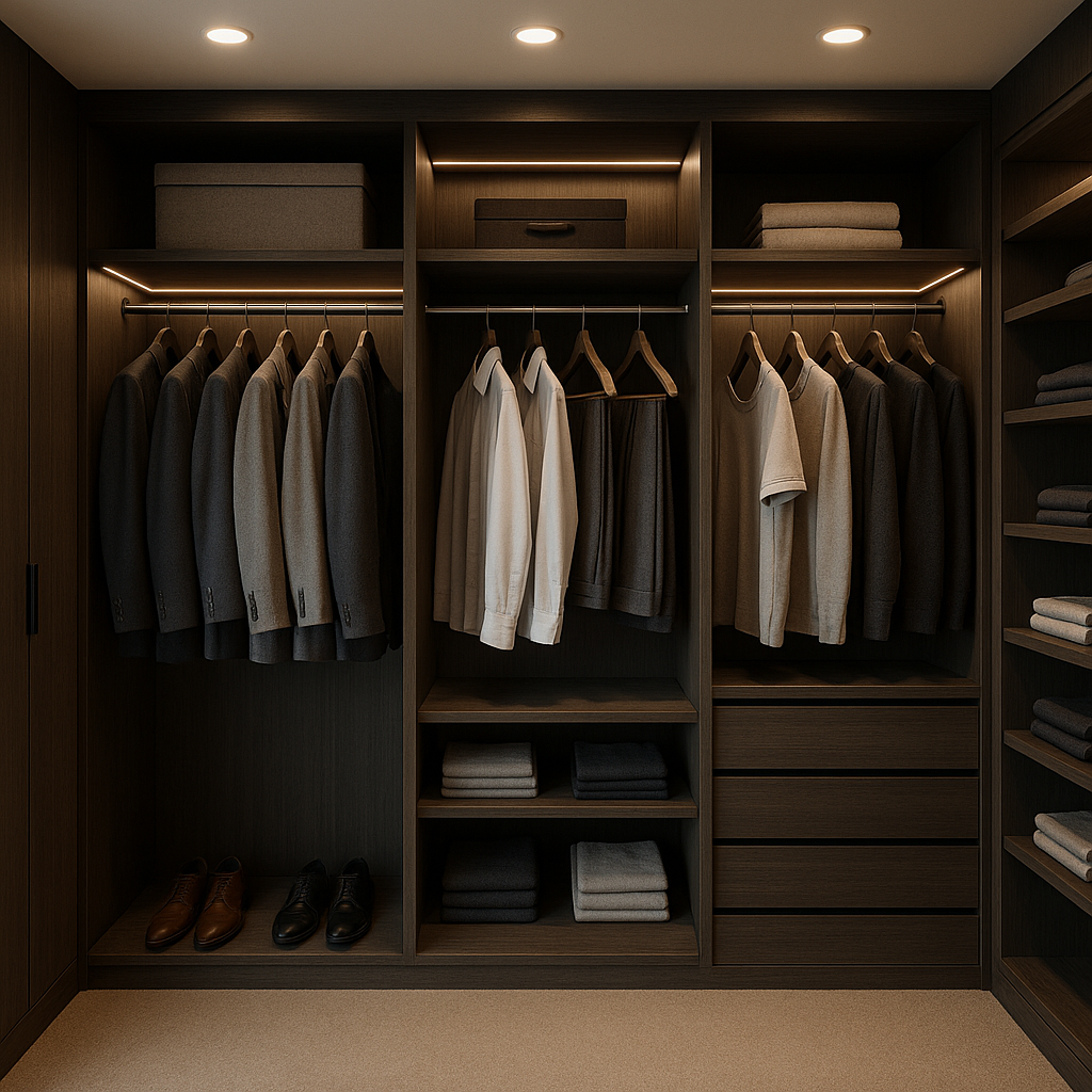 Closet a medida con puertas corredizas y iluminación